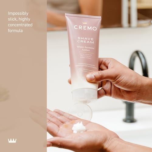 Cremo shaving cream reduces nicks and razor burn potential during sensitive-skin shaving.