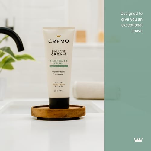 Cremo Silver Water & Birch shave cream lather ready to glide for a smooth shave.