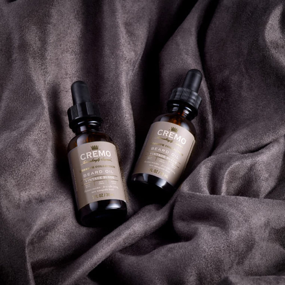 Cremo Vintage Suede after-use image showing clean beard and refreshed face aroma