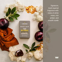 Cremo Vintage Suede body bar foam lather delivers rich cleansing and refreshing feel.