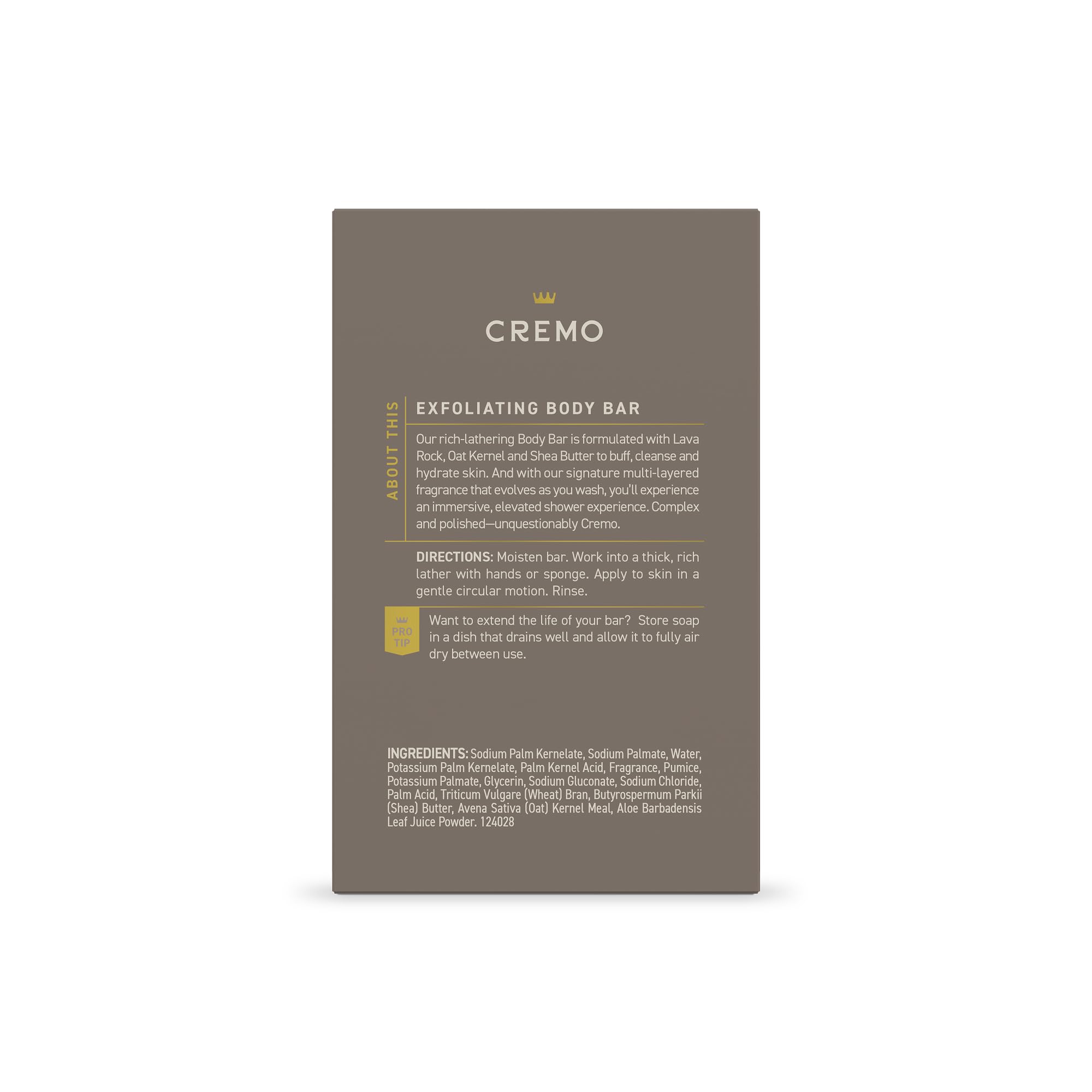 Cremo Vintage Suede scent diffusion illustrates evolving notes while cleansing.