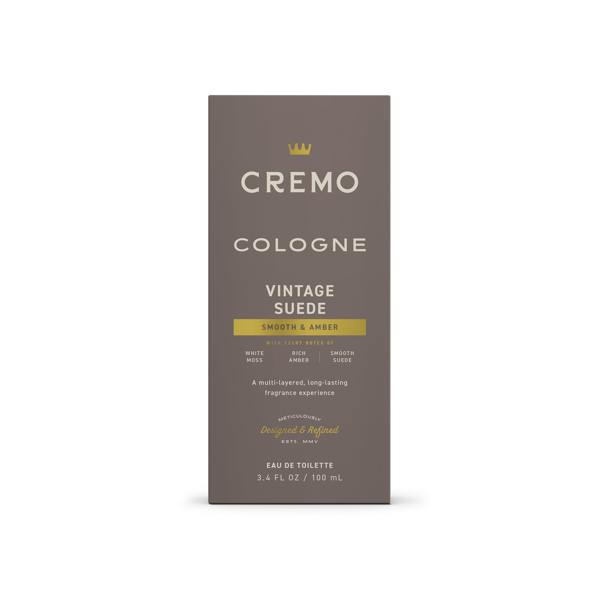 Cremo Vintage Suede visual of multi-layer notes illustrates top, middle, base.