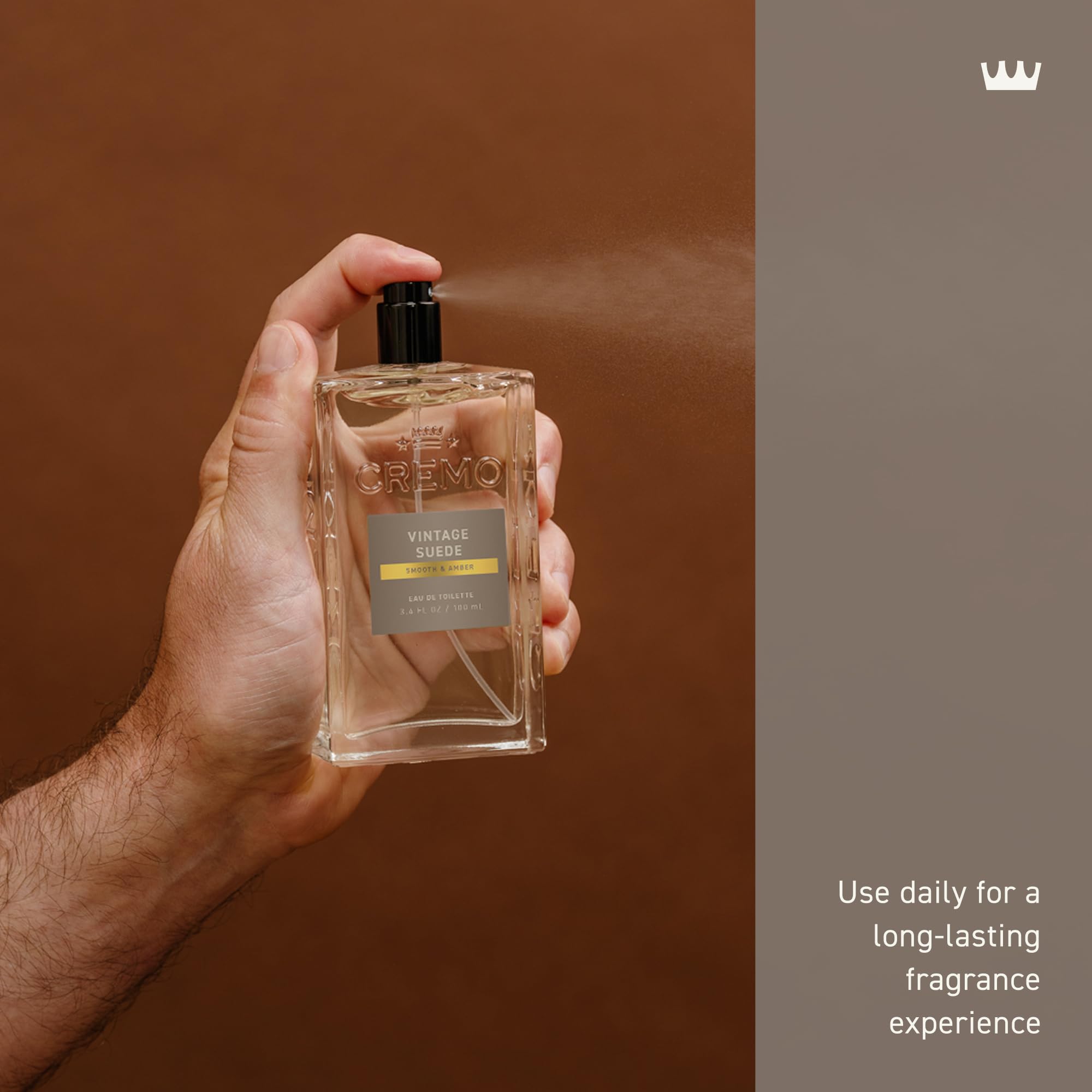 Cremo Vintage Suede suede texture signals premium grooming vibe.
