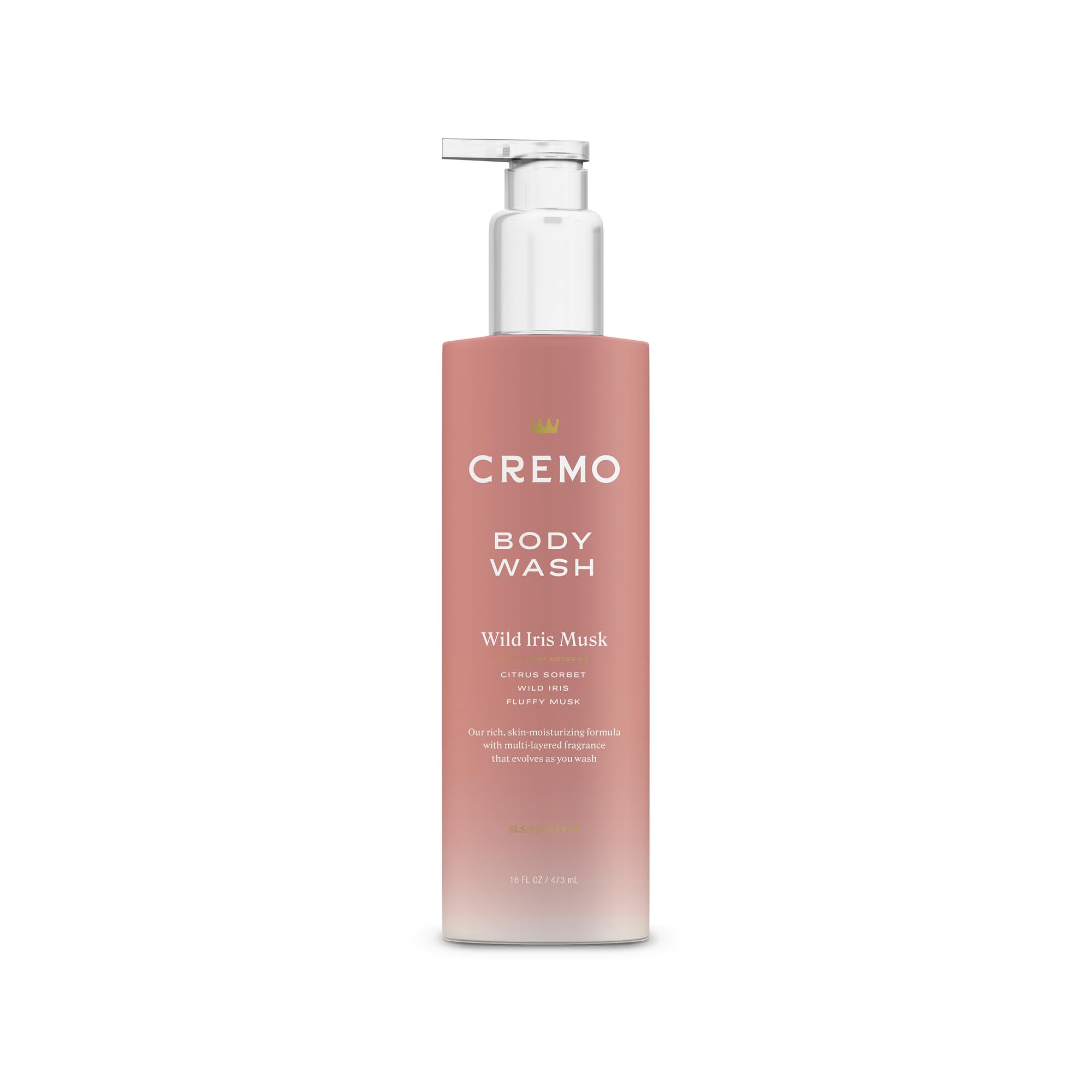 Botella de Cremo Wild Iris Musk para una ducha lujosa.
