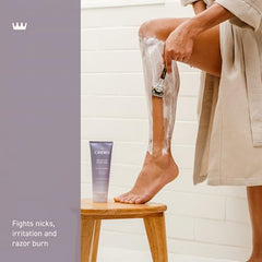 Close-up of slick texture enabling razor glide with less irritation.