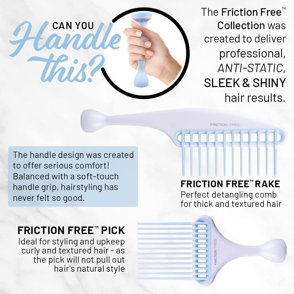 Cricket Friction Free Pick Comb used on curly hair reduces snag.