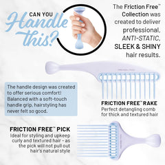 Cricket Friction Free Pick Comb used on curly hair reduces snag.