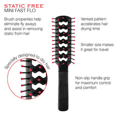 Cricket Static Free Mini Fast Flo Vent Brush bristle closeup showing anti-static nylon bristles