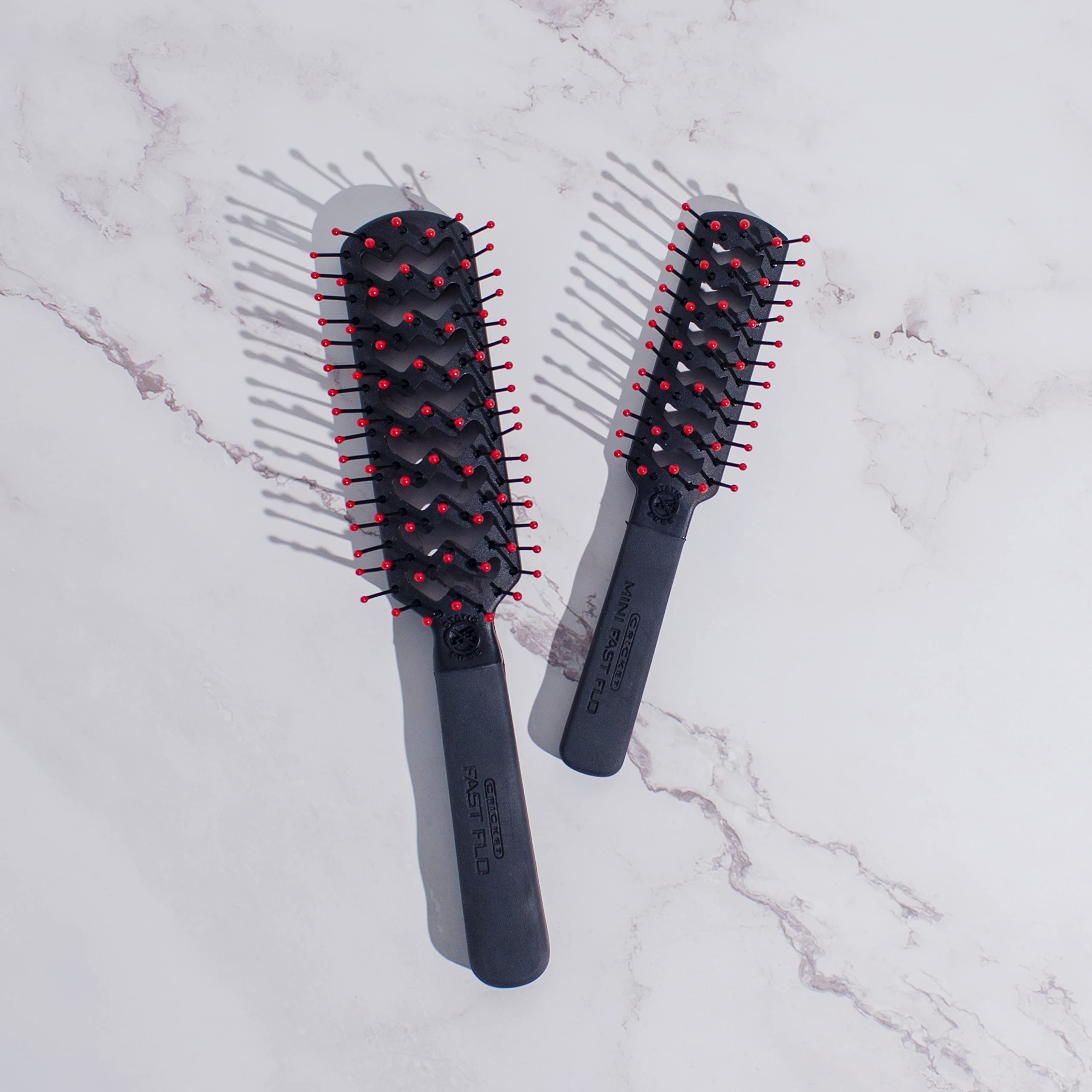 Cricket Static Free Mini Fast Flo Vent Brush closeup of non-snag nylon bristles