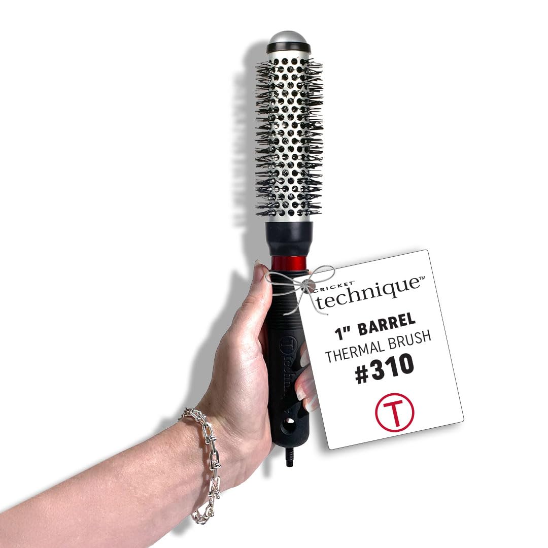 CRICKET Technique 310 1” thermal brush barrel close-up showing heat-retaining design for fast styling.