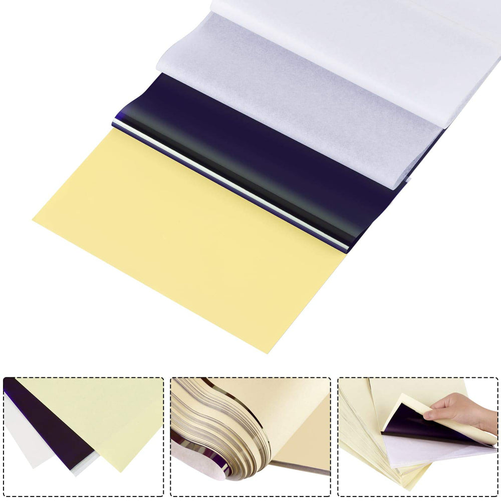 Cridoz tattoo transfer paper carbon layer enables visible transfer.
