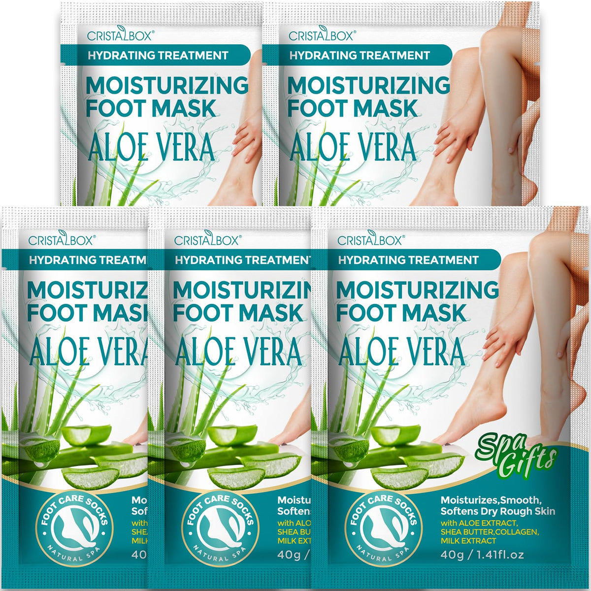 CRISTALBOX mascarillas para pies 5 pack, hidratación profunda para pies secos