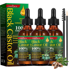 CRISTALBOX Aceite de ricino jamaicano negro, botella para hidratación suave de cabello y piel.
