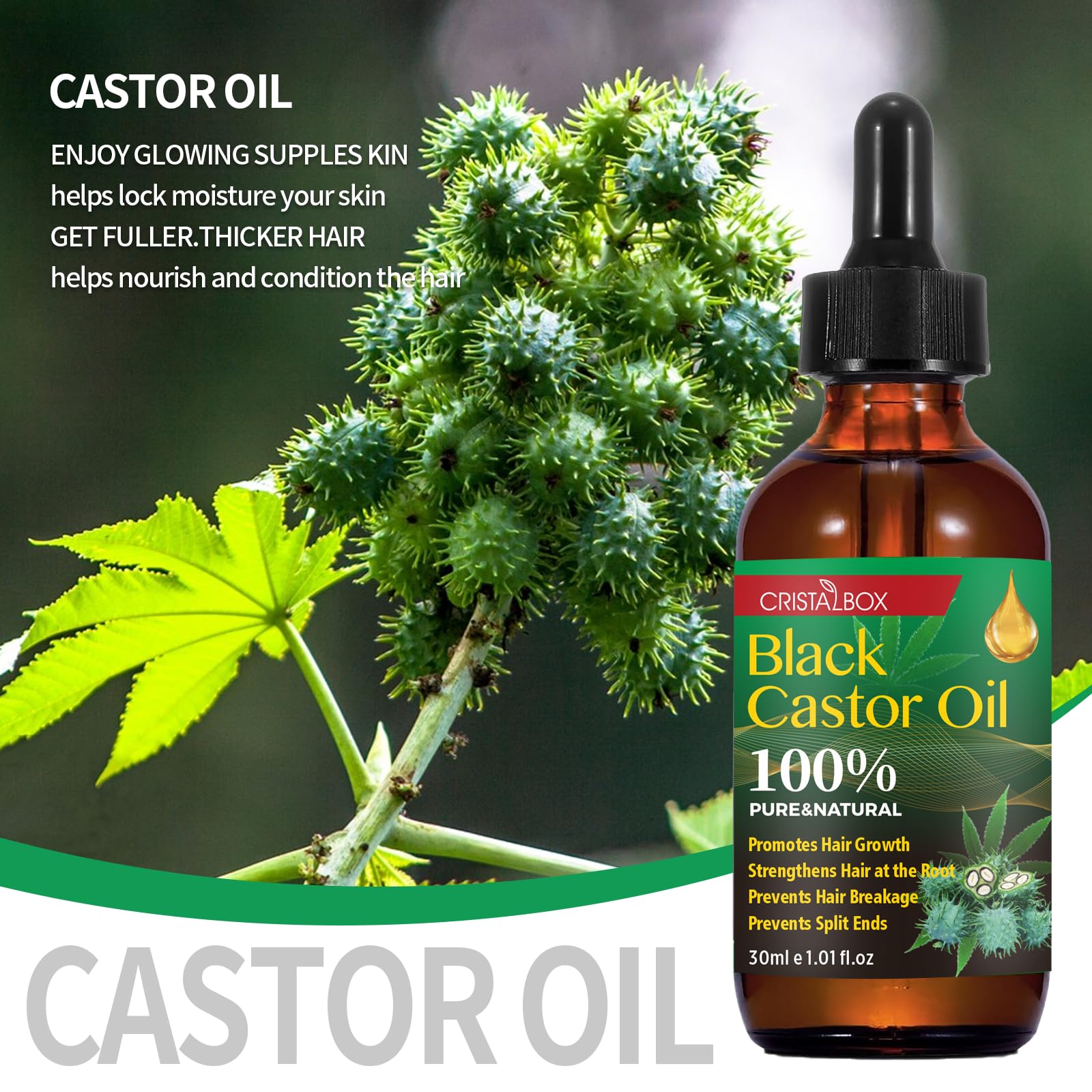 CRISTALBOX Aceite de ricino jamaicano negro, conjunto-trio para cuidado continuo.