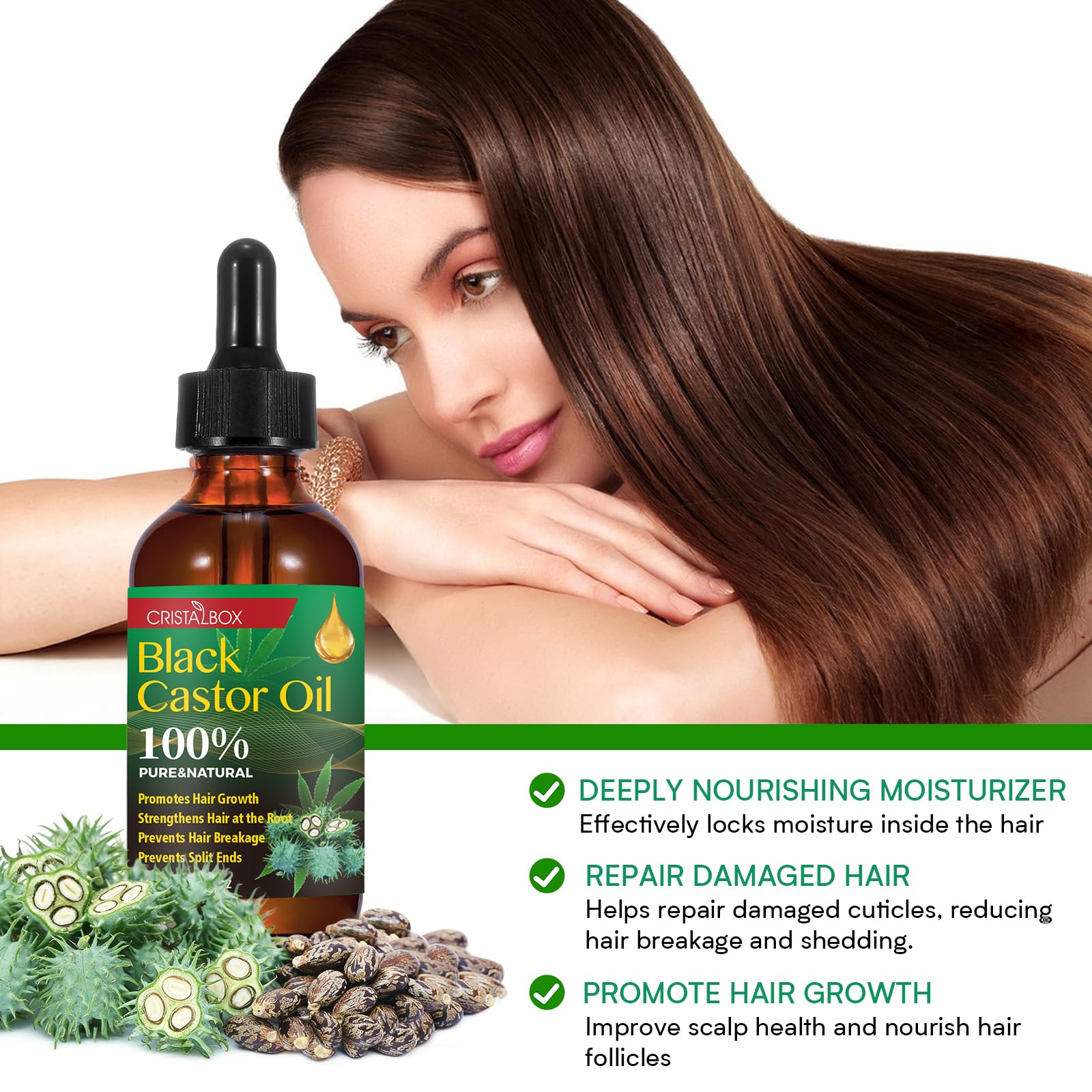 CRISTALBOX Aceite de ricino jamaicano negro, masaje relajante en casa.