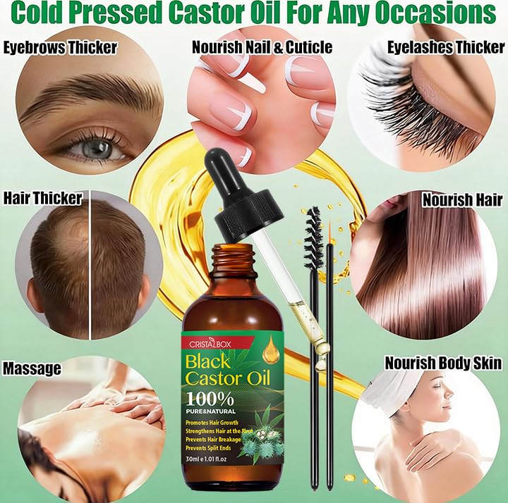 CRISTALBOX Aceite de ricino jamaicano negro, piel hidratada y suave.