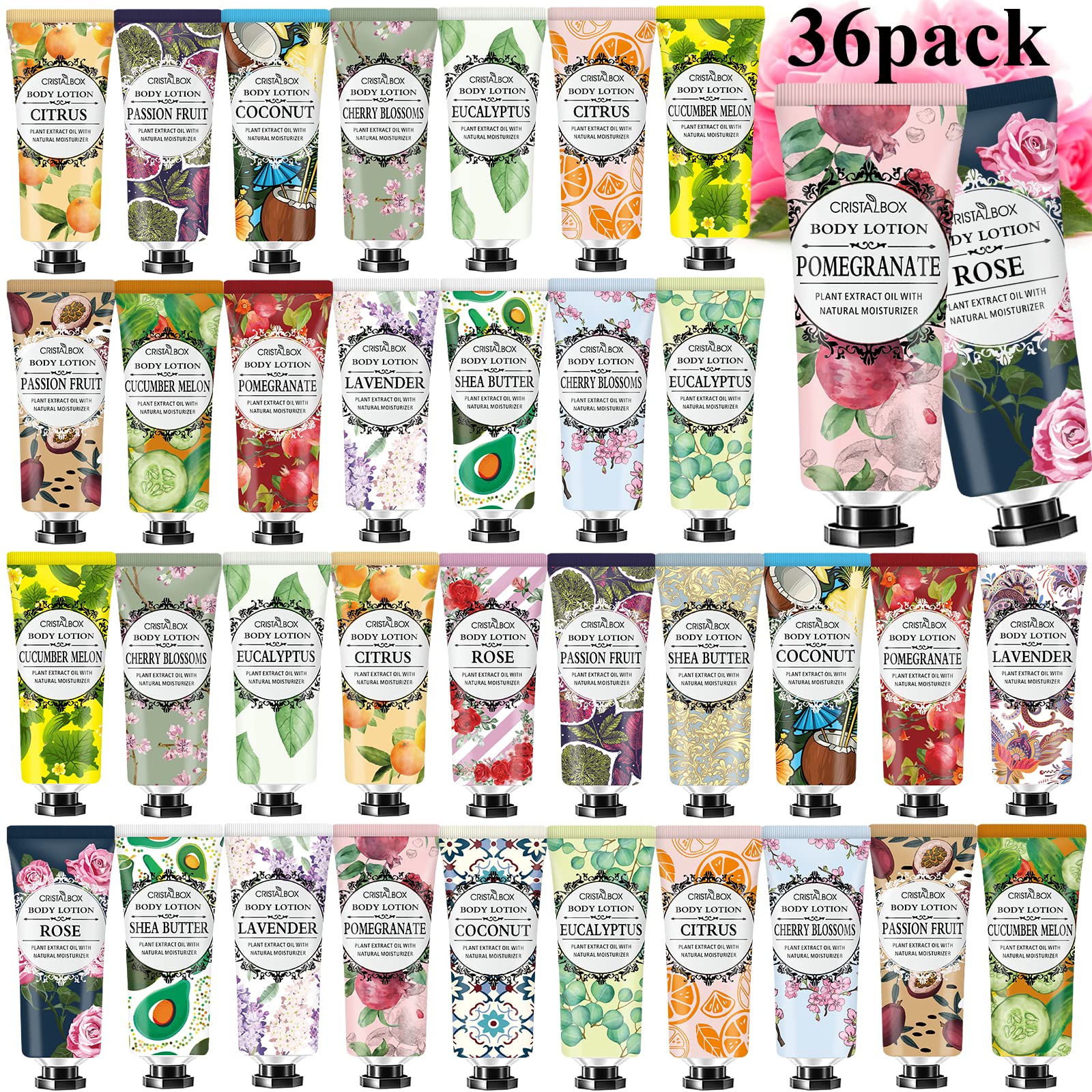 CRISTALBOX crema de cuerpo fragancias 36 pack, hidratación suave para todo el día.