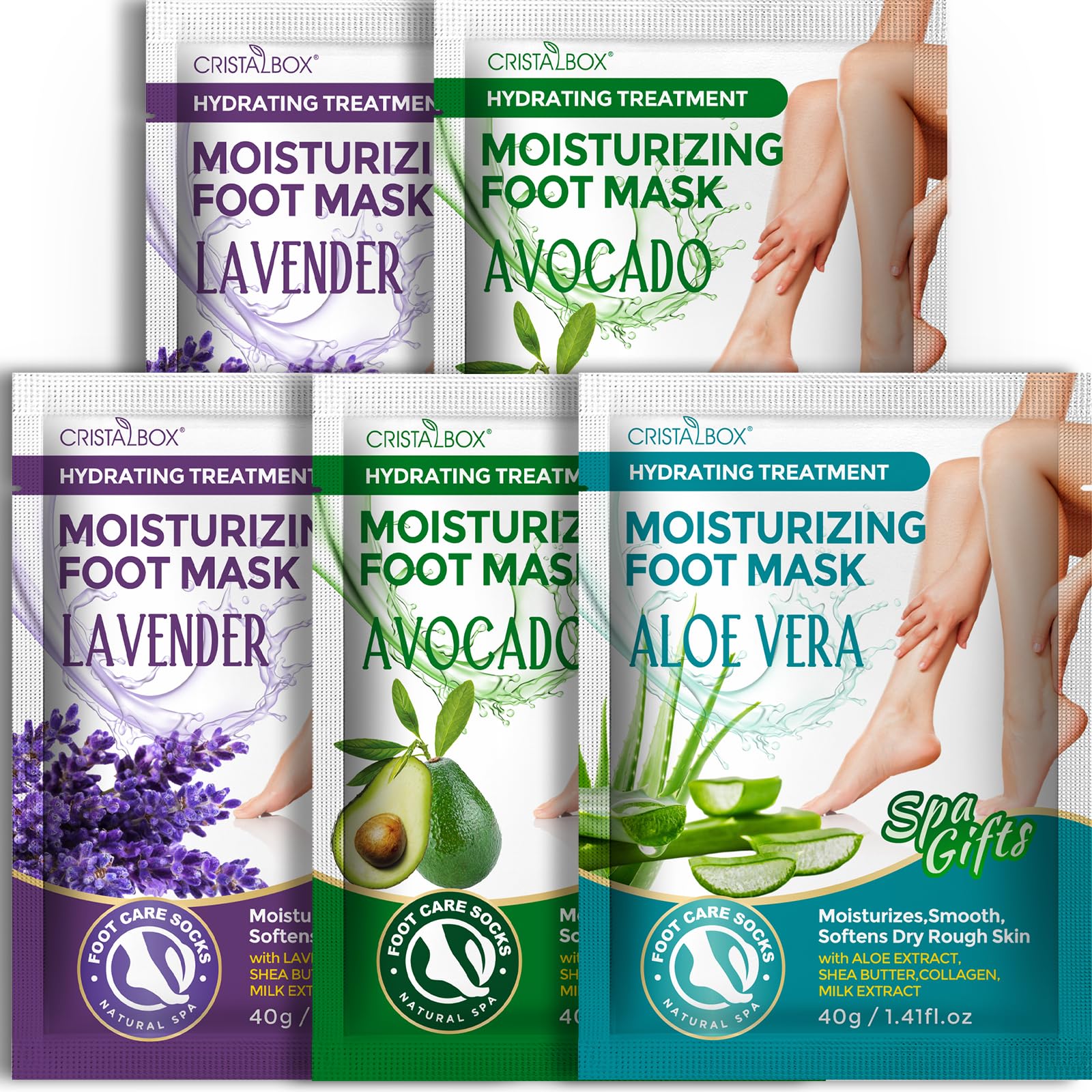 CRISTALBOX mascarilla de pie hidratante para pies secos y suaves, experiencia de spa en casa.