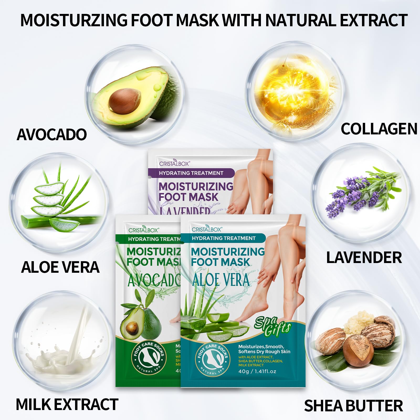 CRISTALBOX pie ingredientes naturales, hidratación suave para pieles secas.