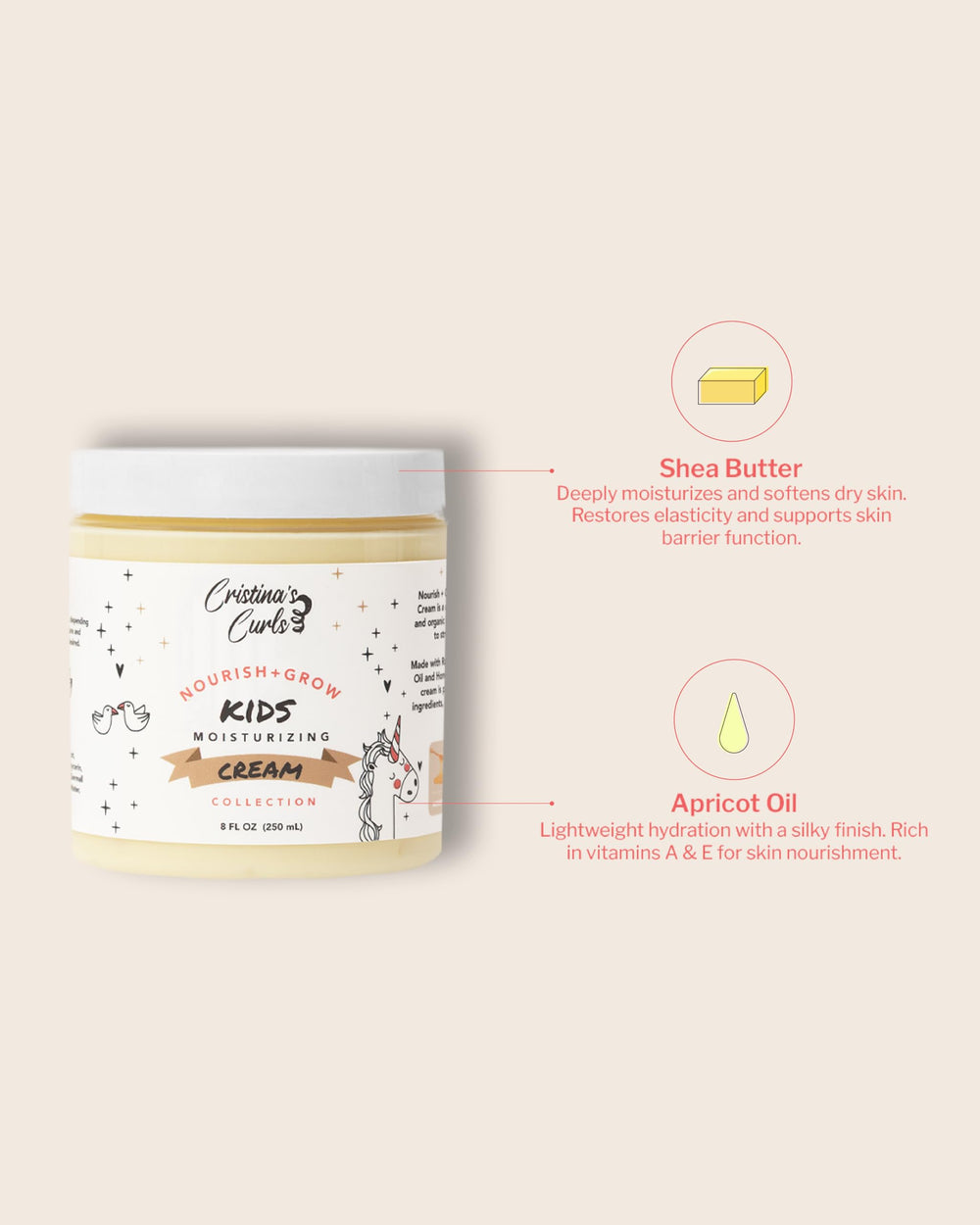 Cristina's Curls Kids Leave-In Cream defines soft curls with smooth texture.