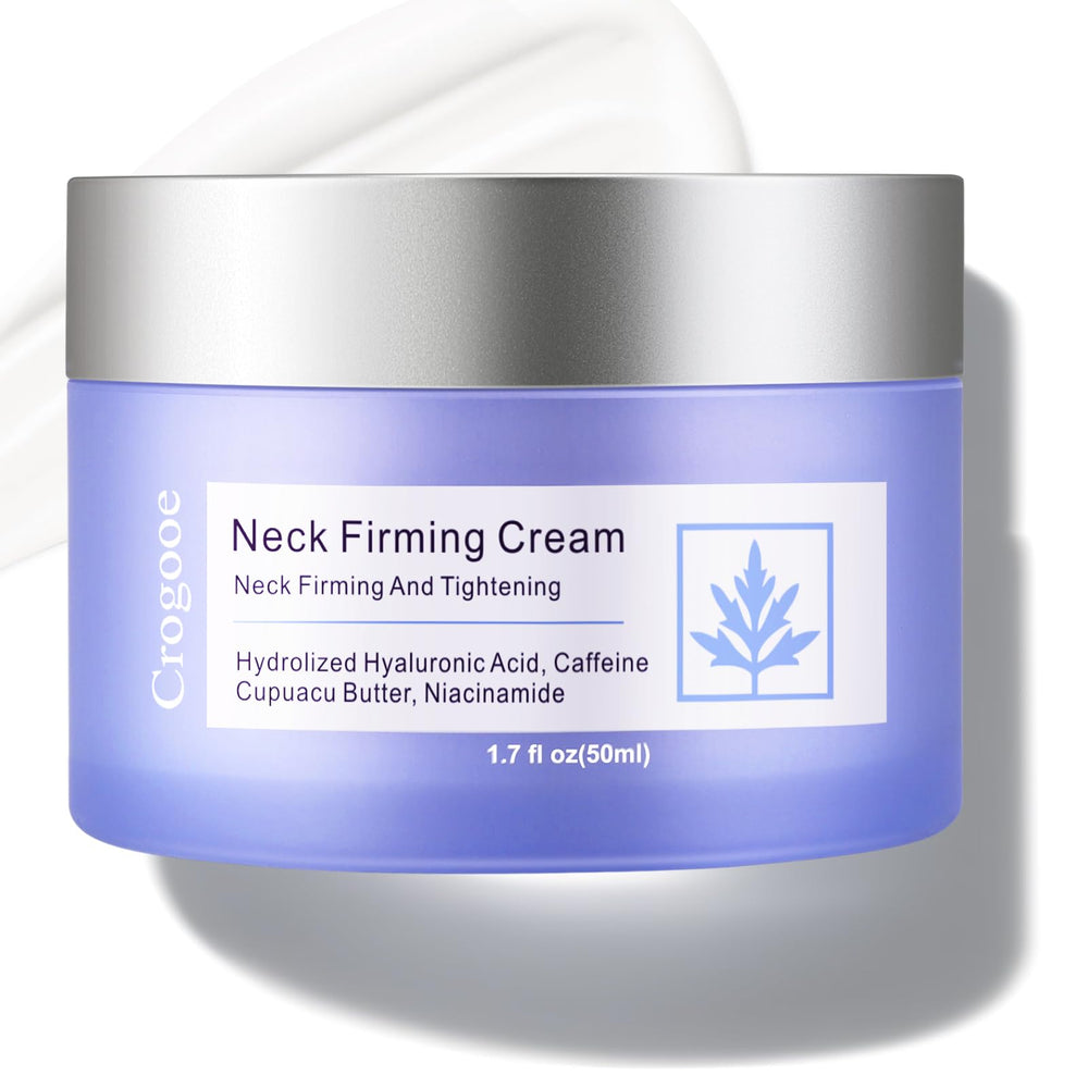 Crema reafirmante de cuello Crogooe en frasco, aporta firmeza suave.