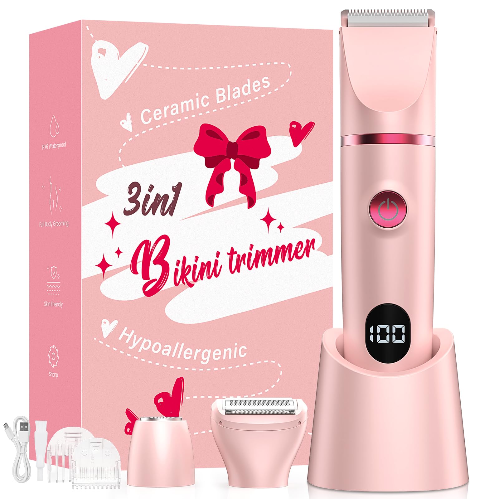 Crolanli bikini trimmer pink close-up with LED display for precise grooming.