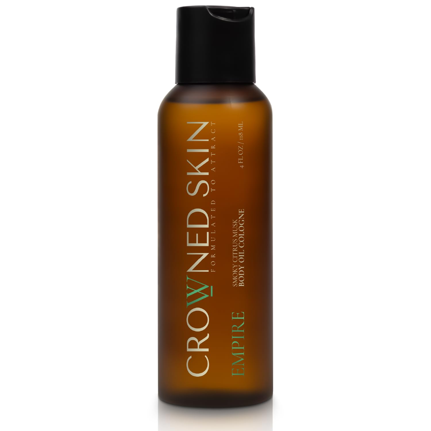 Crowned Skin Empire Body Oil bottle showing smoky citrus musk for all-day fragrance and hydration