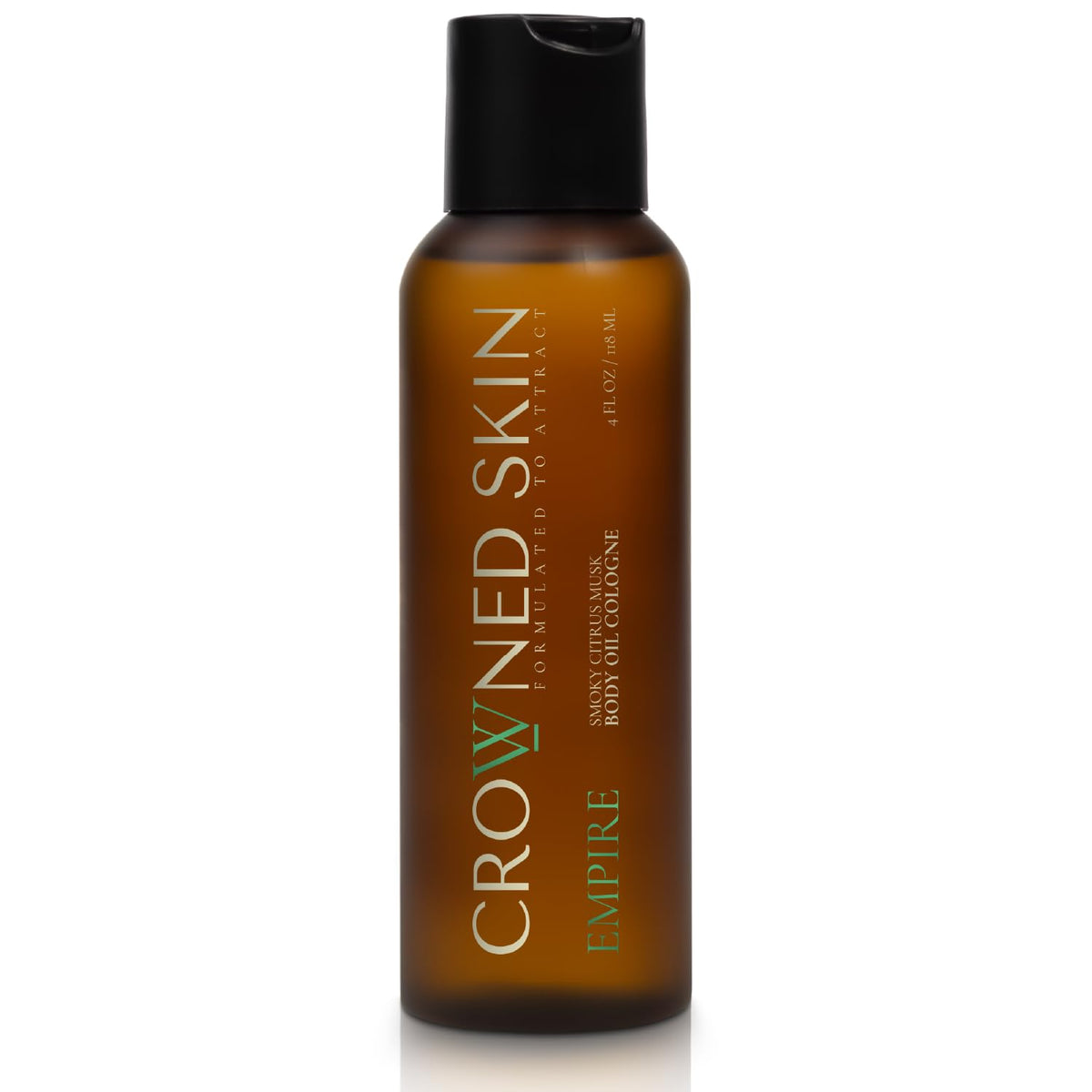 Crowned Skin Empire Body Oil bottle showing smoky citrus musk for all-day fragrance and hydration