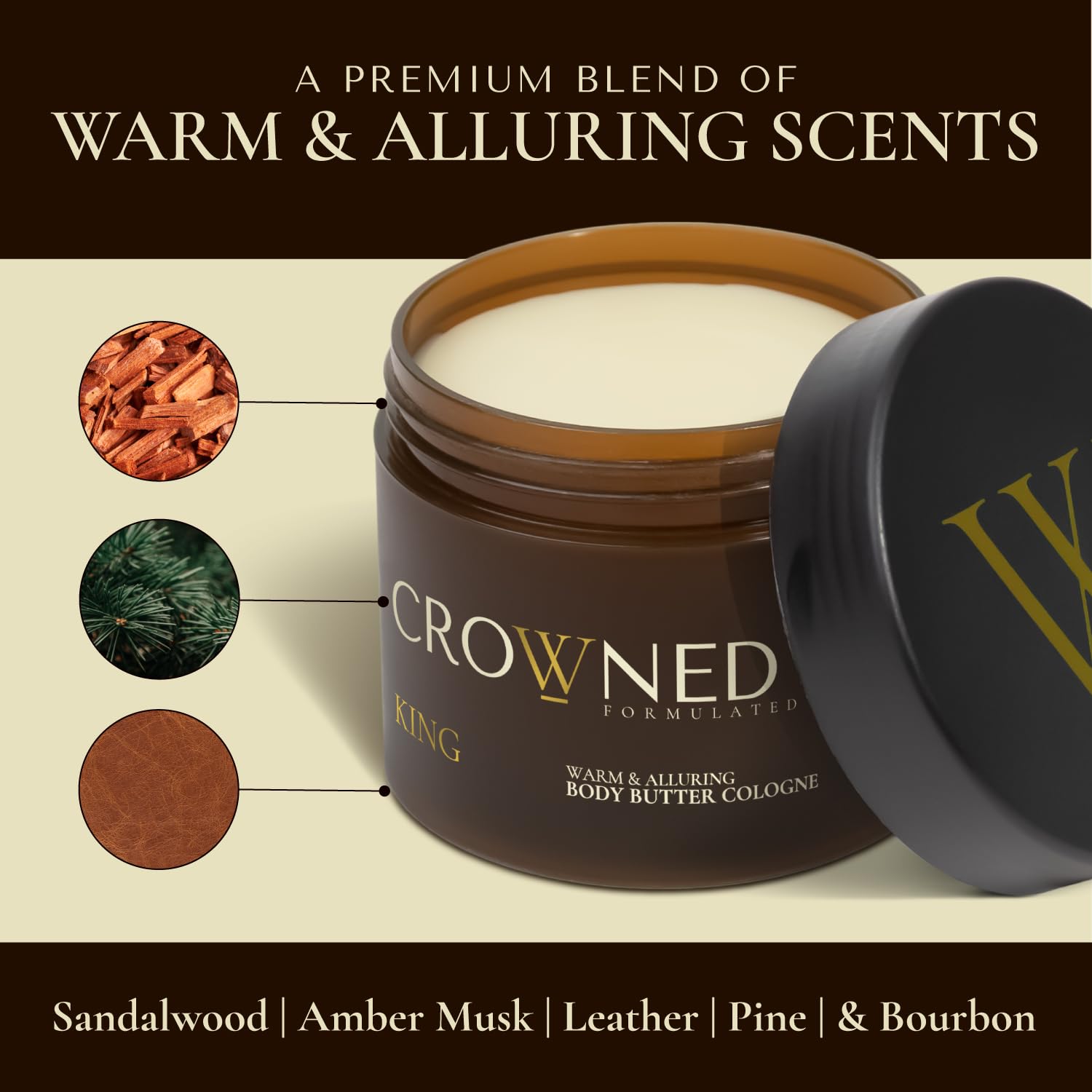 Crowned Skin King body butter texture close-up shows creamy richness.