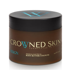 Crowned Skin Reign bottle showing daily moisturization with a lasting scent