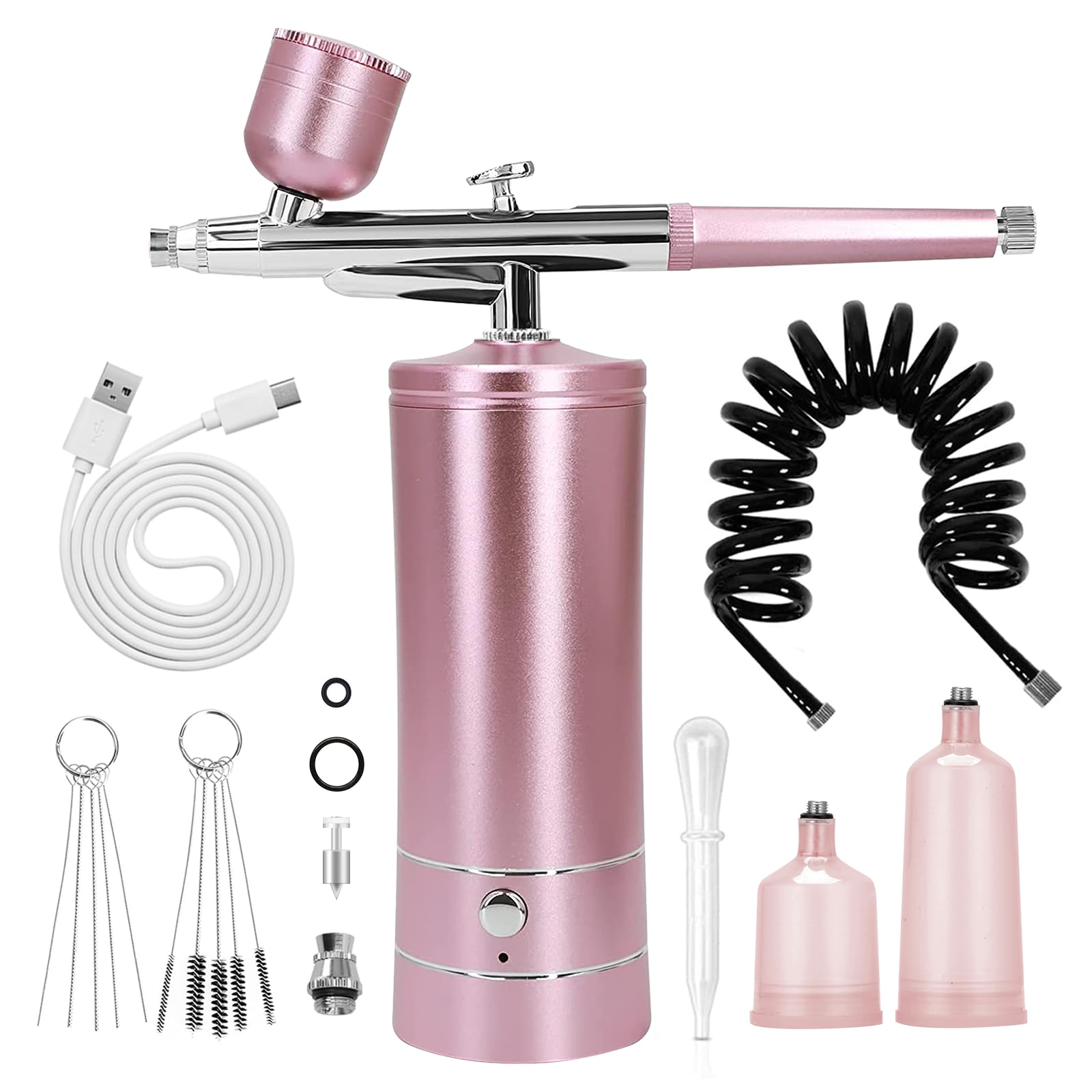 CRPen airbrush kit front view with compressor shows precise spraying for crafts.