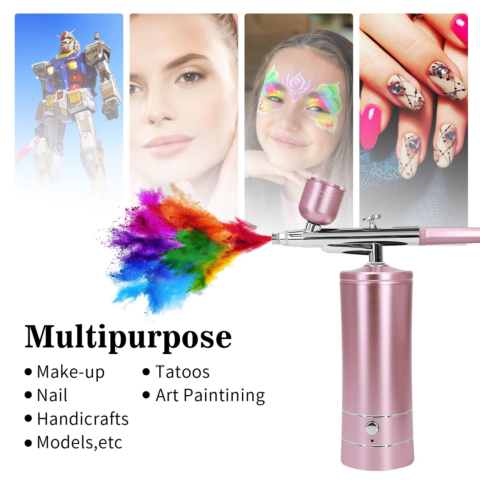 Crpen airbrush kit nail art setup showcases versatile cosmetics detailing.
