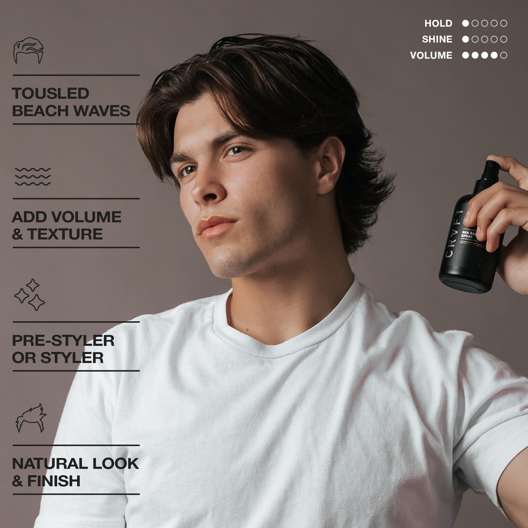 CRVFT Spray de Sal Marina, ondas definidas y volumen suave.