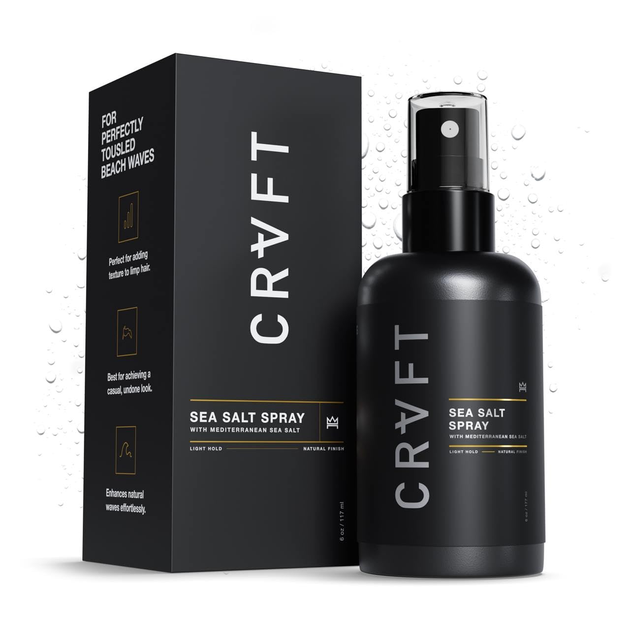 CRVFT Spray de Sal Marina: botella visible, ofrece volumen natural y textura suave.