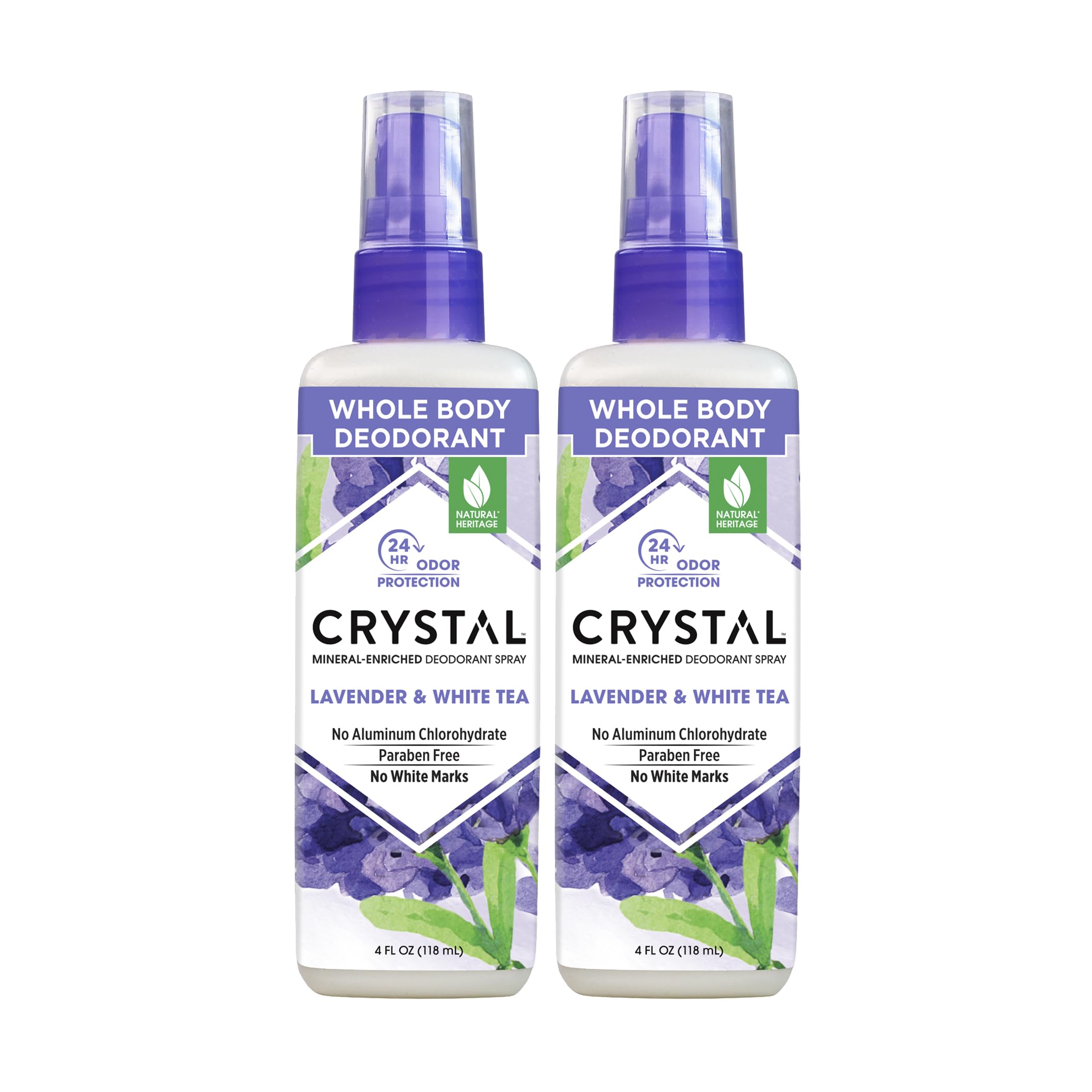 Desodorante Crystal Essence en spray con lavanda y té, aroma suave para el día