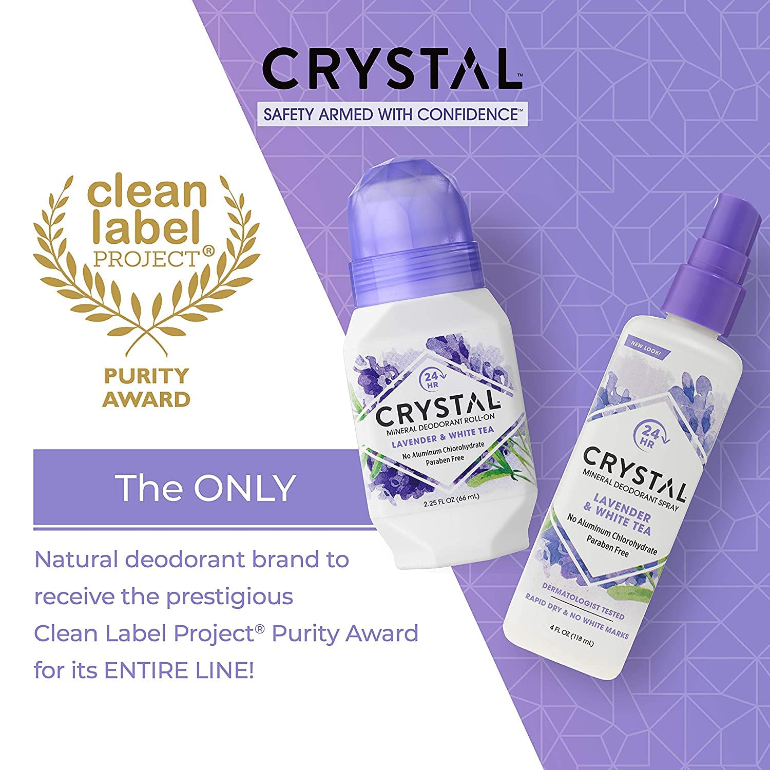 Crystal Essence desodorante mineral roll-on aroma floral suave, ideal para uso diario.