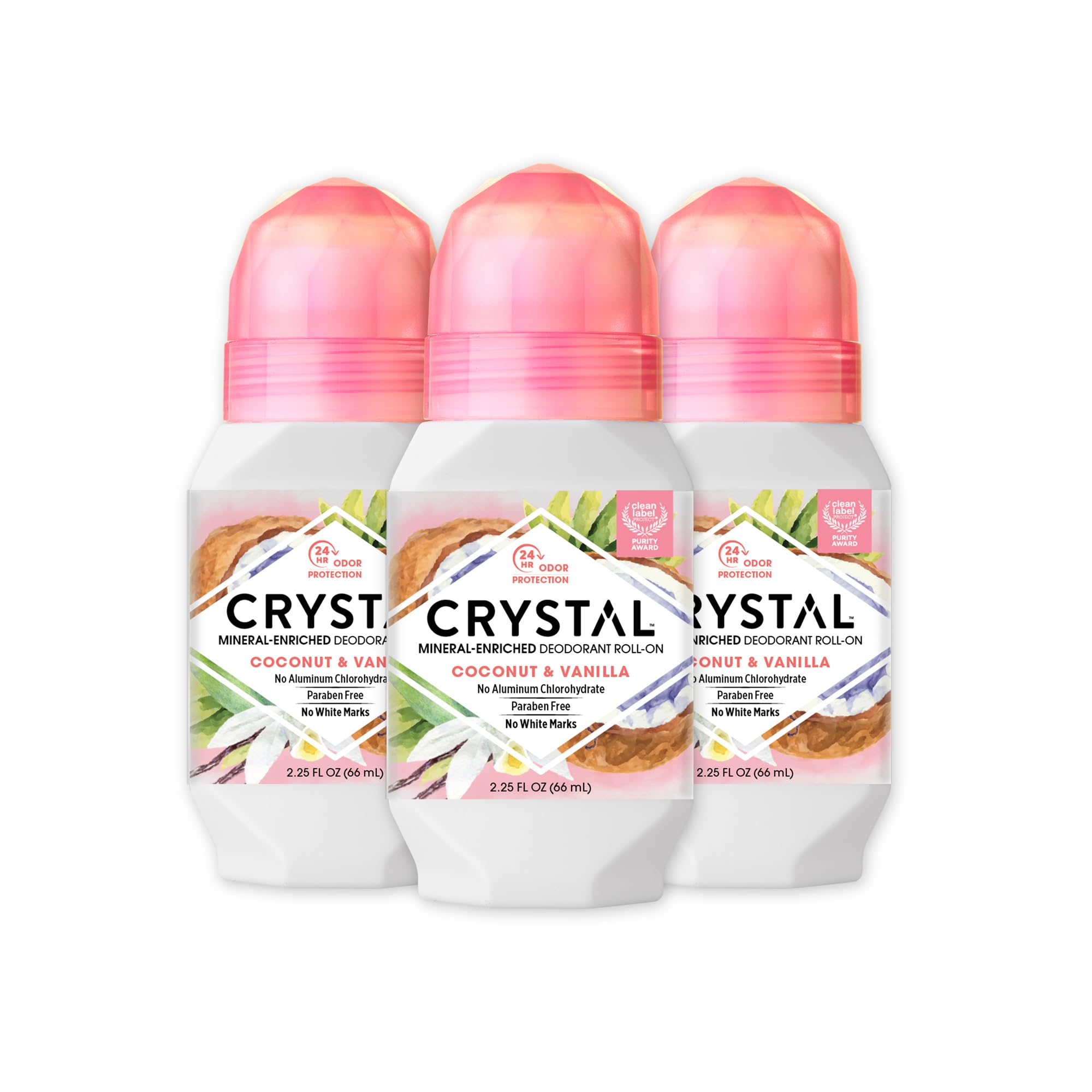 Crystal Essence desodorante mineral Roll-On Coco Vainilla, aplicación suave y cómodo para el día