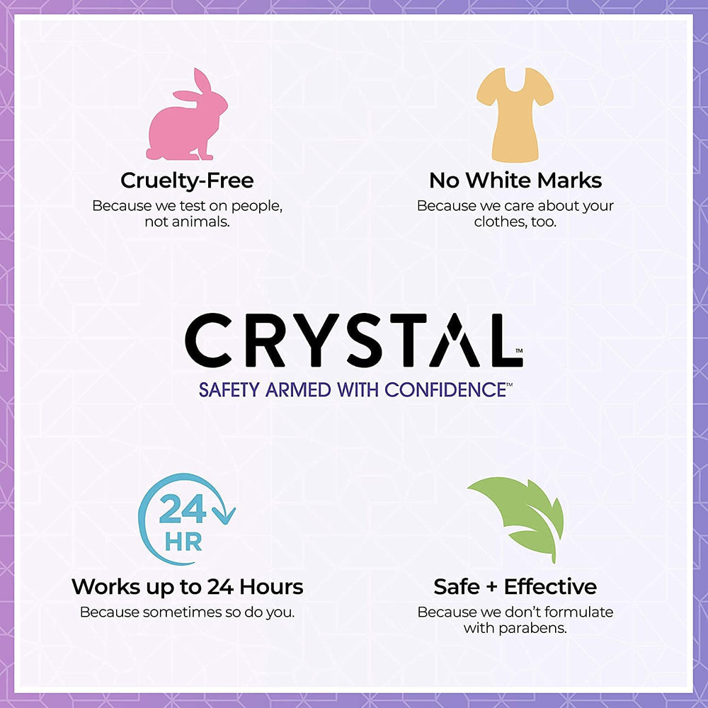 Crystal Essence desodorante mineral roll-on crea barrera invisible para evitar olores durante el día.