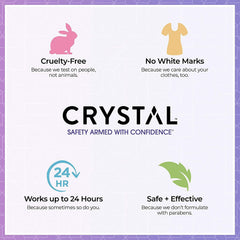 Crystal Essence desodorante mineral roll-on crea barrera invisible para evitar olores durante el día.