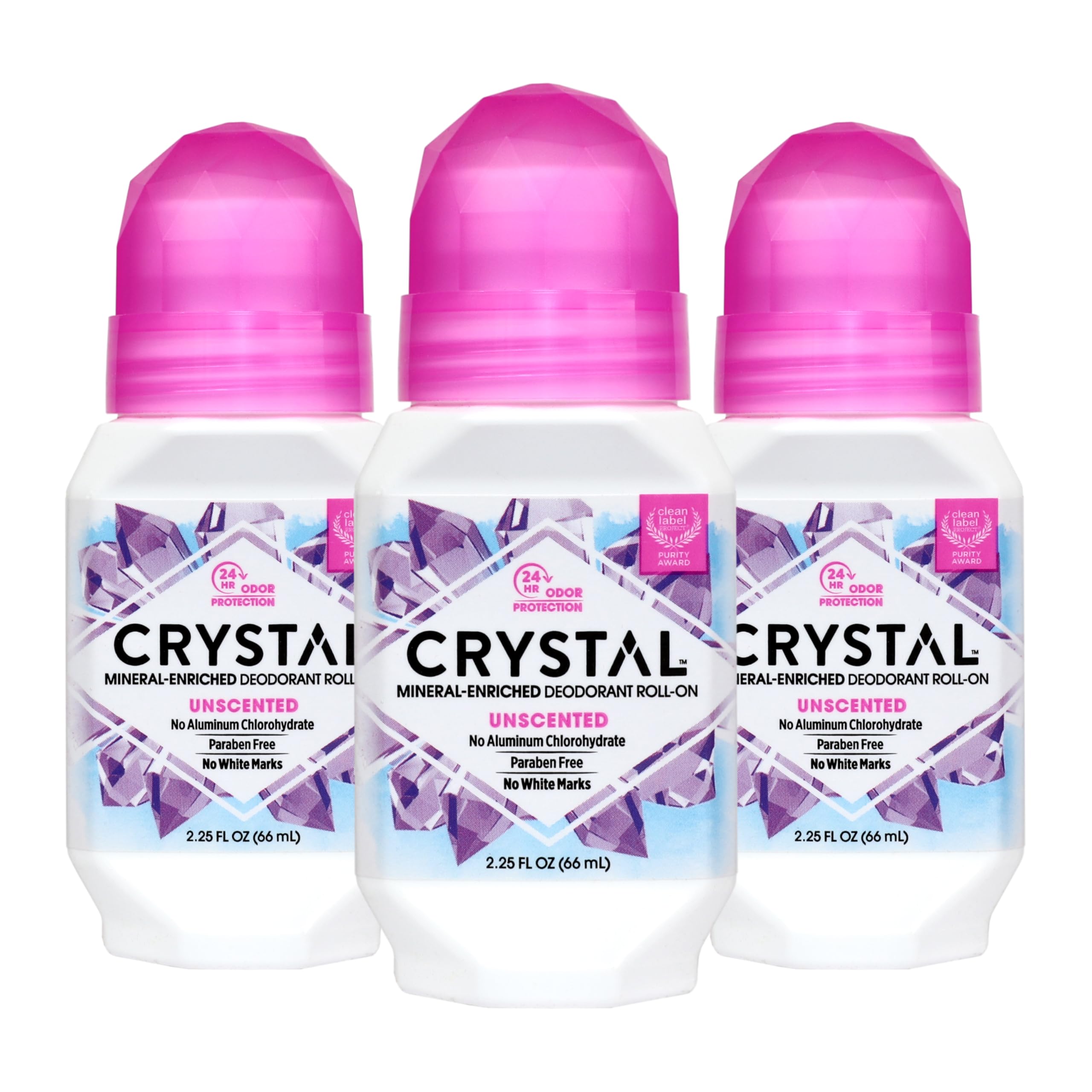 Crystal Essence desodorante mineral roll-on sin perfume para uso diario y fresco.
