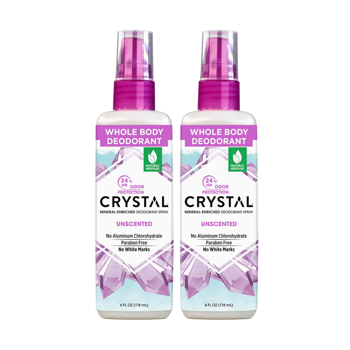 Crystal Essence desodorante mineral en spray 4oz en paquete doble, protección prolongada.