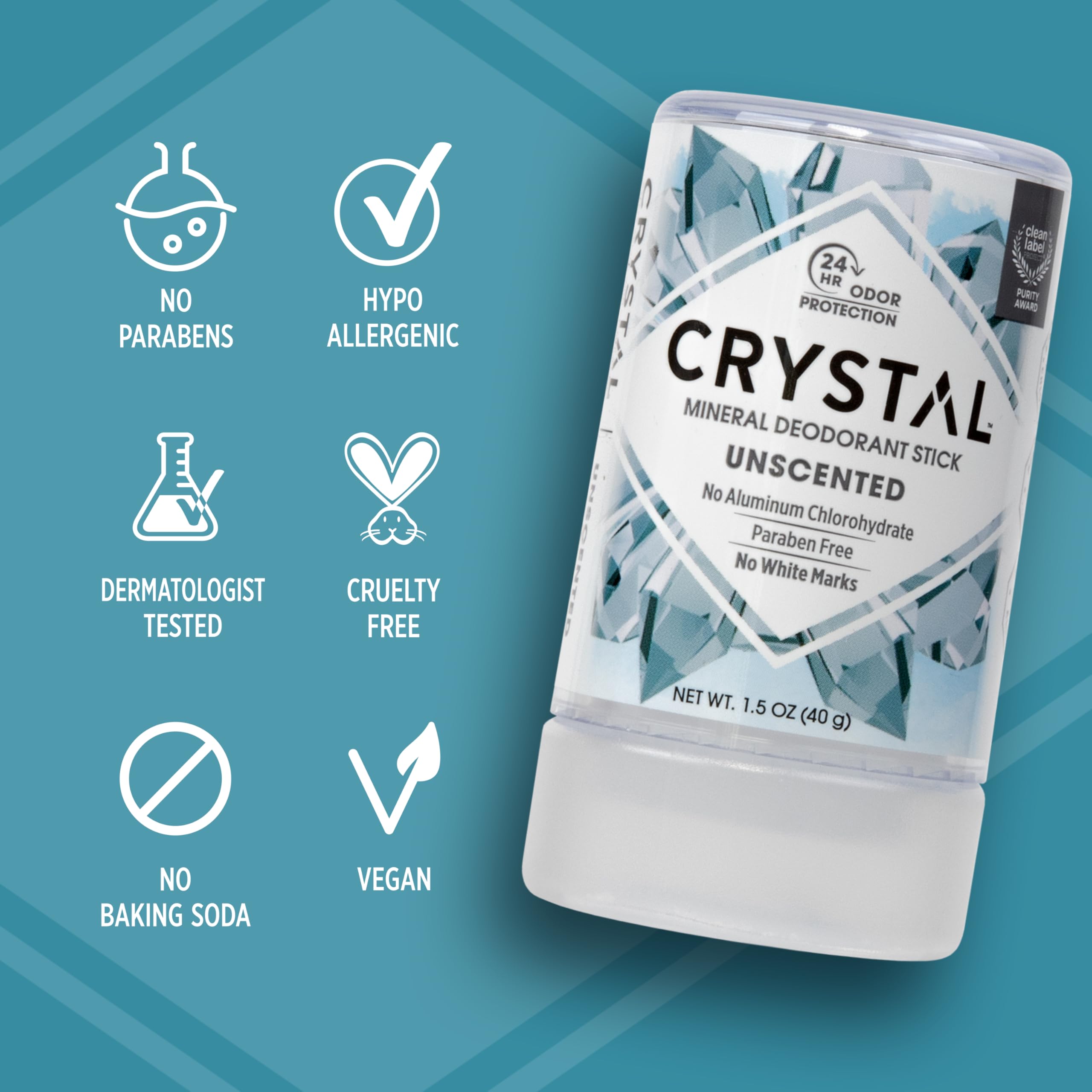 Crystal Essence mineral-odor-control detail shows natural minerals blocking odor without harsh chemicals