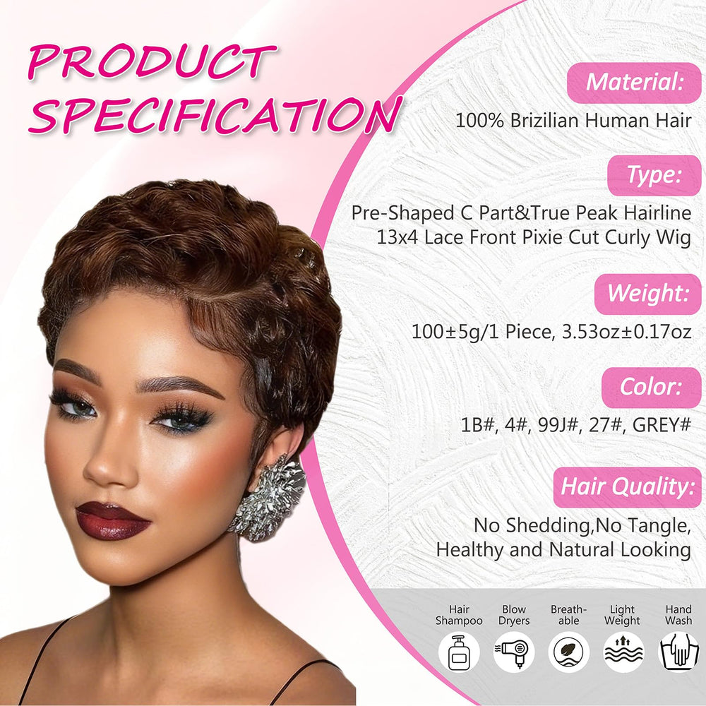 CRYSTALHAIR short curly pixie wig back view highlighting lightweight comfort for daily wear
