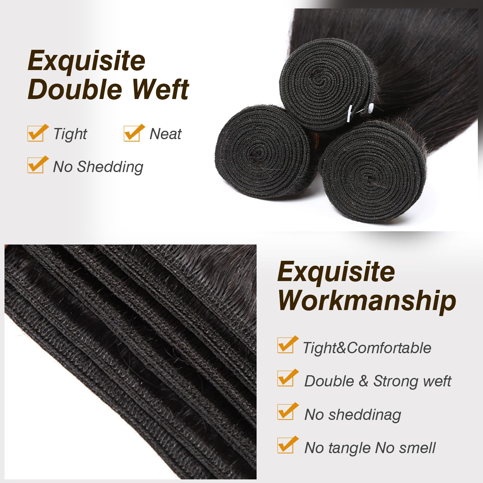 CSCHS body wave bundles density display, natural black shade ready for styling.