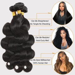 CSCHS 12A Brazilian virgin body wave bundle, 24-inch, silky texture for quick weaves.