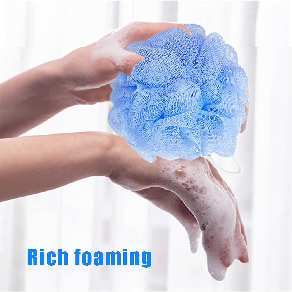 Cshangzei loofah sponge closeup shows soft PE material for sensitive skin.