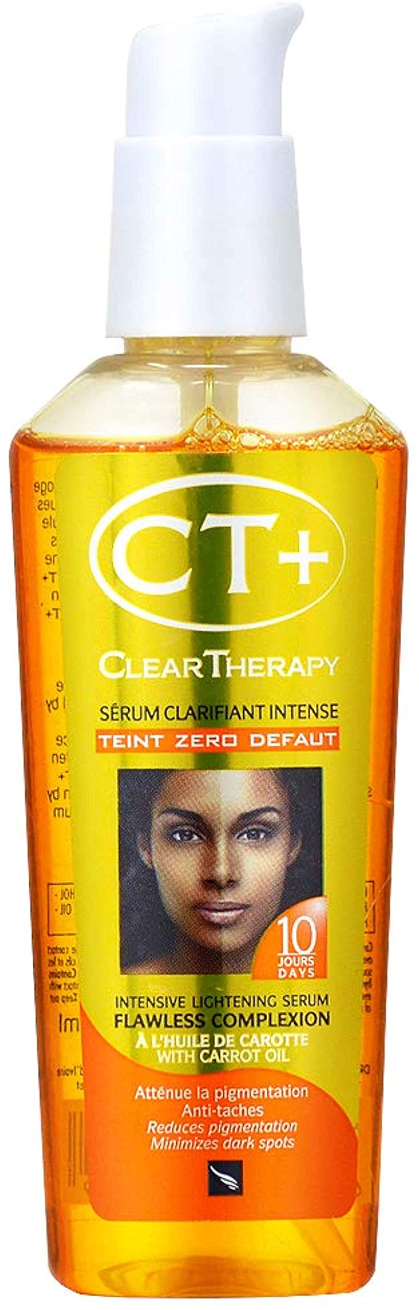 CT+ Clear Therapy carrot serum bottle for skin brightness and nourishment.