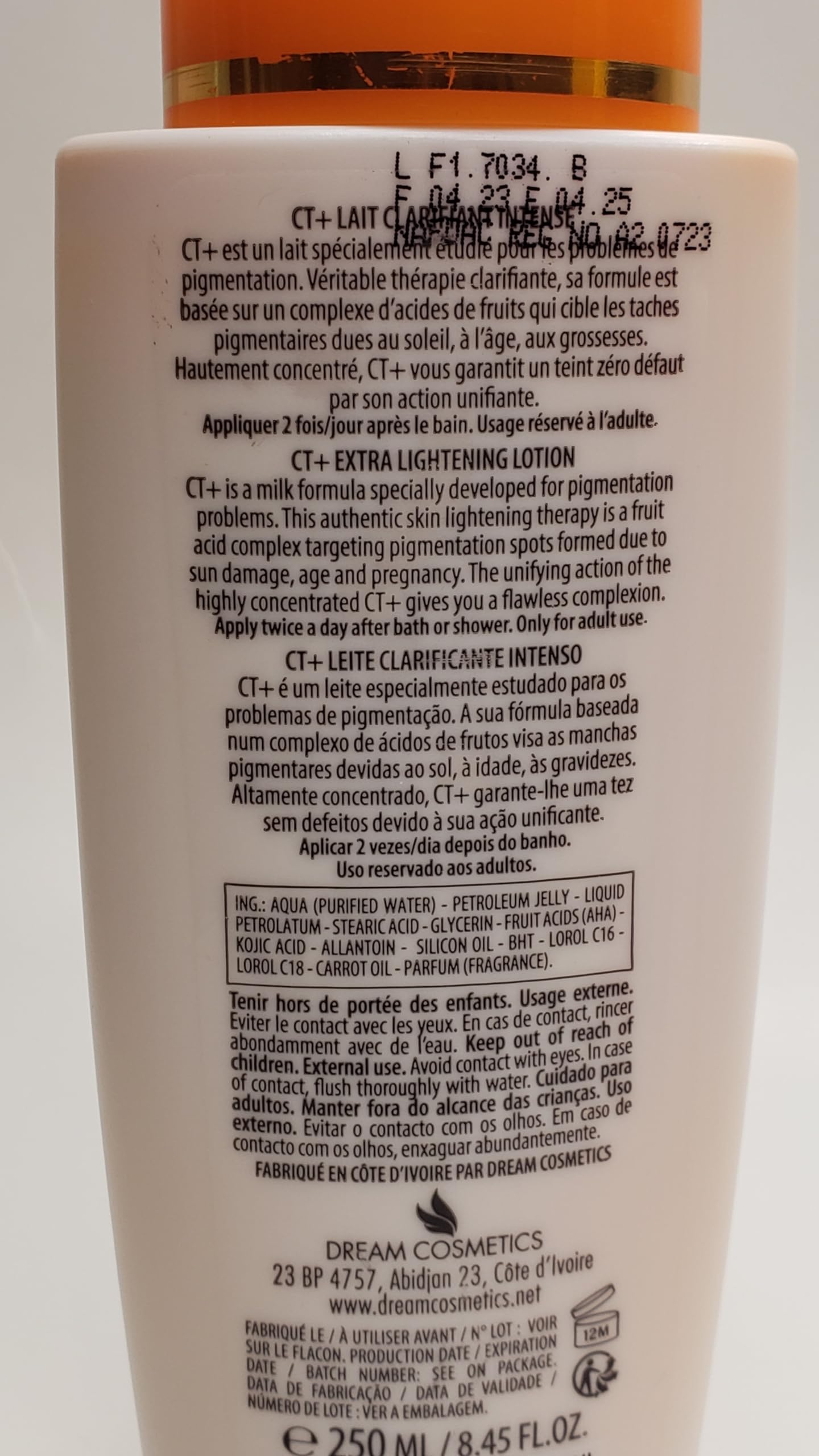 CT+ Clear Therapy Lotion bottle ready for after shower application and radiant skin