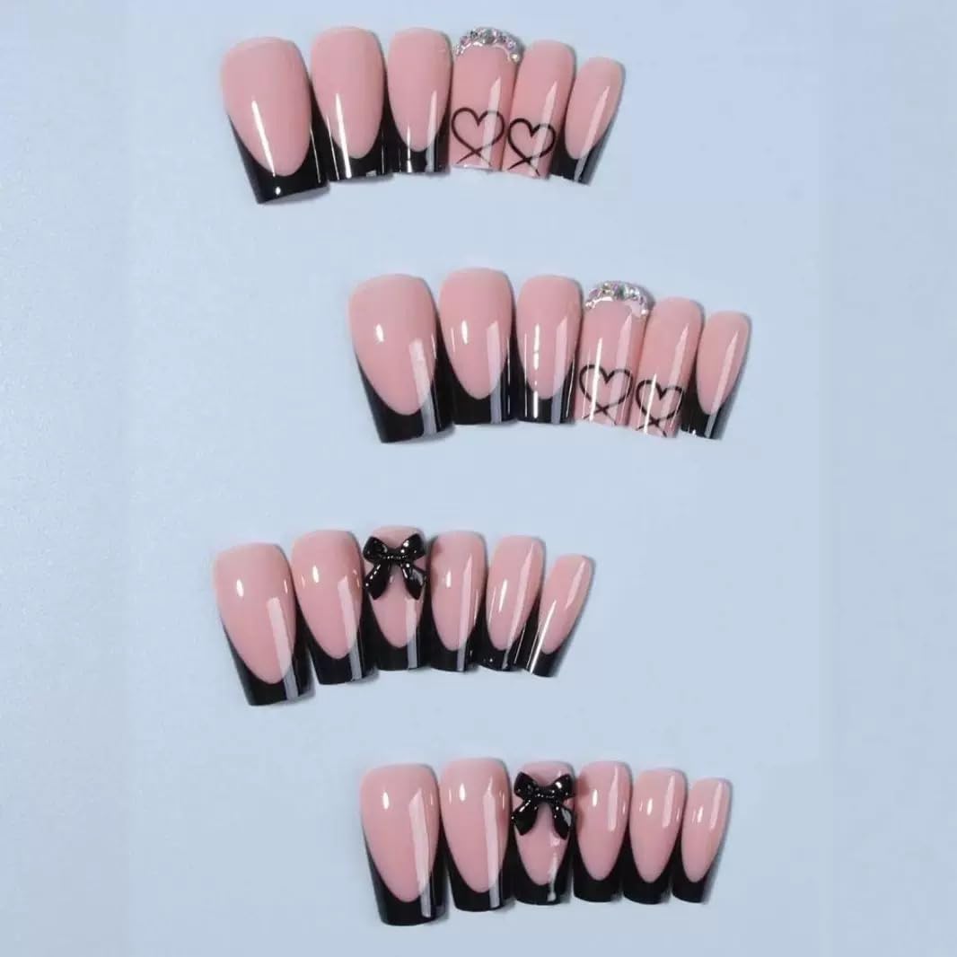 Close up of CTTHNBD bow charm detail on coffin nails for stylish versatility