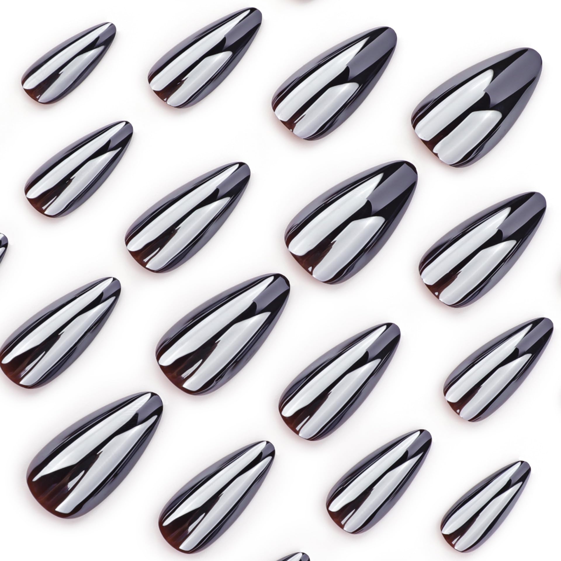 CTTHNBD full-cover press-on nails with chrome almond shape and glossy finish.